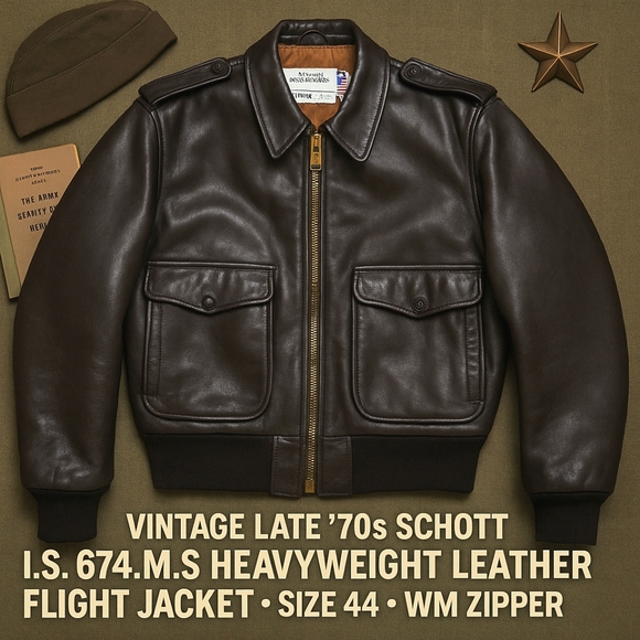 Scott Other - VTG Late ’70s Schott I.S. 674.M.S Heavyweight Leather Flight Jacket  Size 44